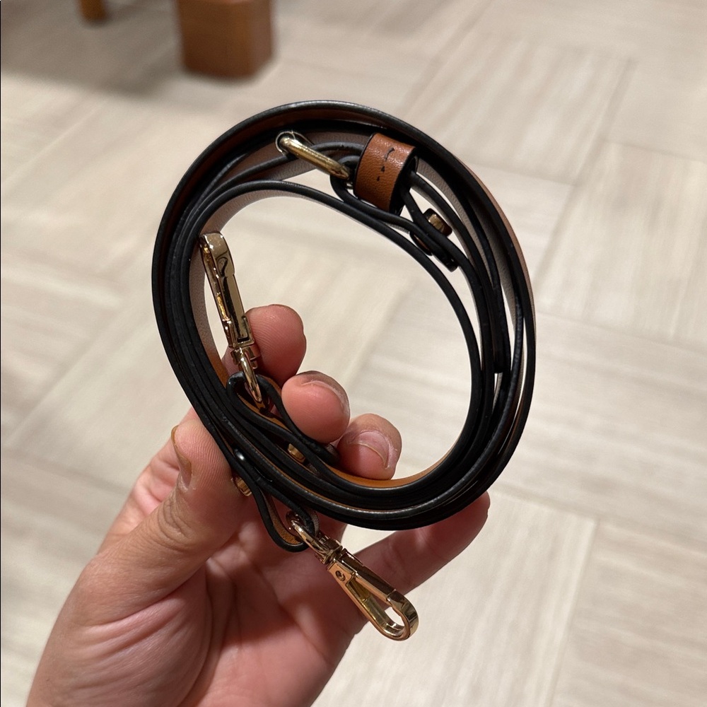 Source Unknown Black and Brown Leather Strap with Gold Hardware